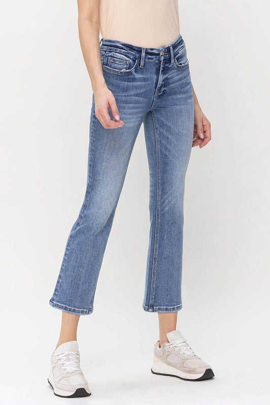 VERVET Robust Mid Rise Zipper Fly Light Wash Stretch Cropped Kick Flare Jeans