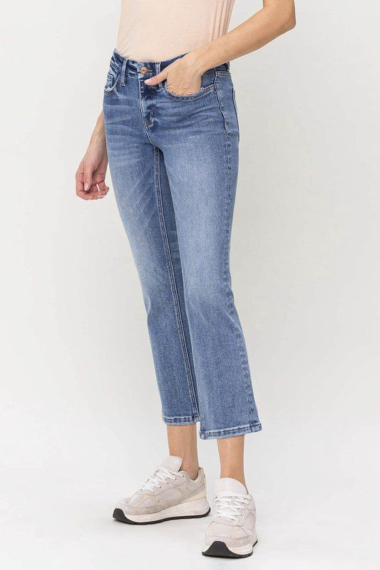 VERVET Robust Mid Rise Zipper Fly Light Wash Stretch Cropped Kick Flare Jeans