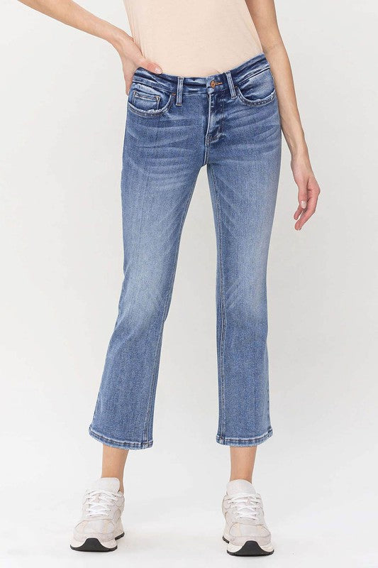 VERVET Robust Mid Rise Zipper Fly Light Wash Stretch Cropped Kick Flare Jeans