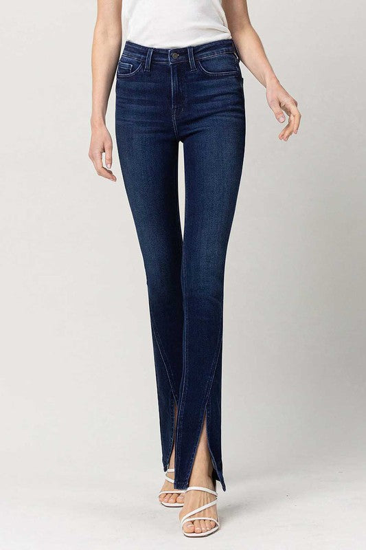 Flying Monkey Hebe High Rise Slim Straight Jeans with Front Slit Detail