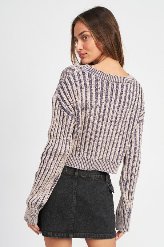 Emory Park Contrasted Cable Knit Cropped Sweater