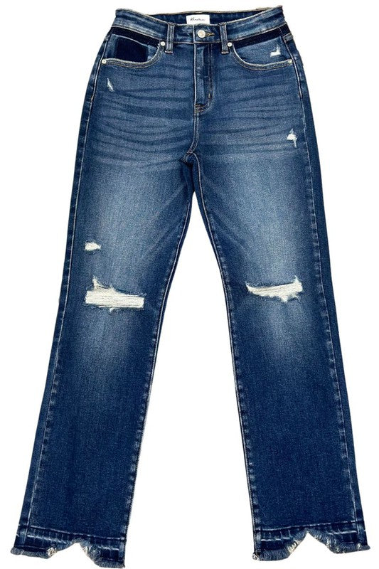 KANCAN High Rise Distressed Slim Straight Jeans