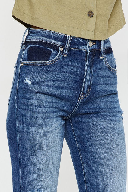 KANCAN High Rise Distressed Slim Straight Jeans