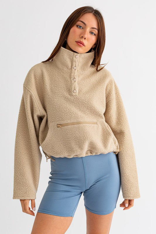 LE LIS Pocket Detail Boxy Fleece Long Sleeves Pullover Sweatshirt