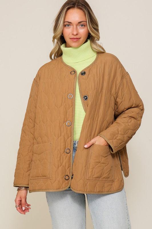 Lumiere Oversized Long Sleeves Quilted Puffer Jacket with Pockets