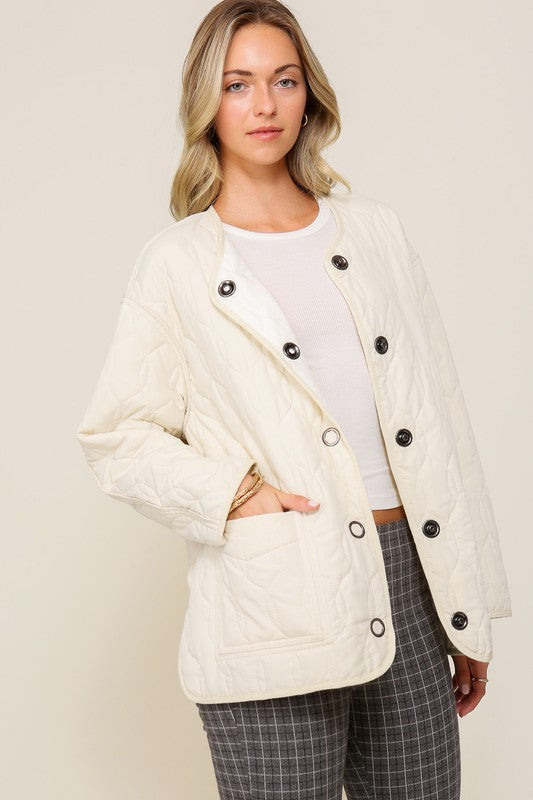 Lumiere Oversized Long Sleeves Quilted Puffer Jacket with Pockets