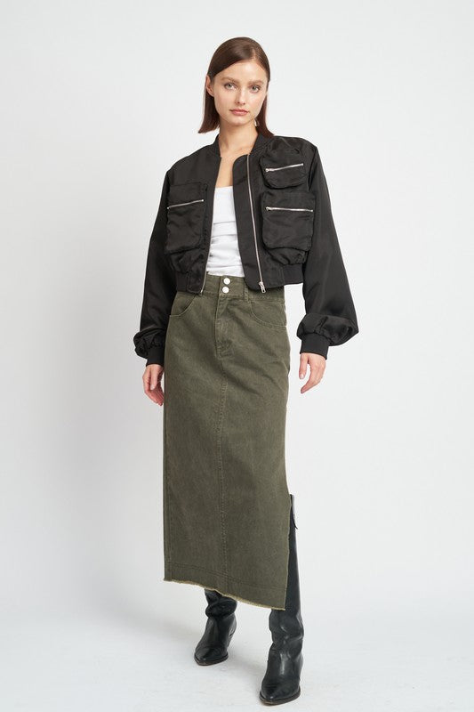 EMORY PARK Long Sleeves Cropped Bomber Jacket with Pockets