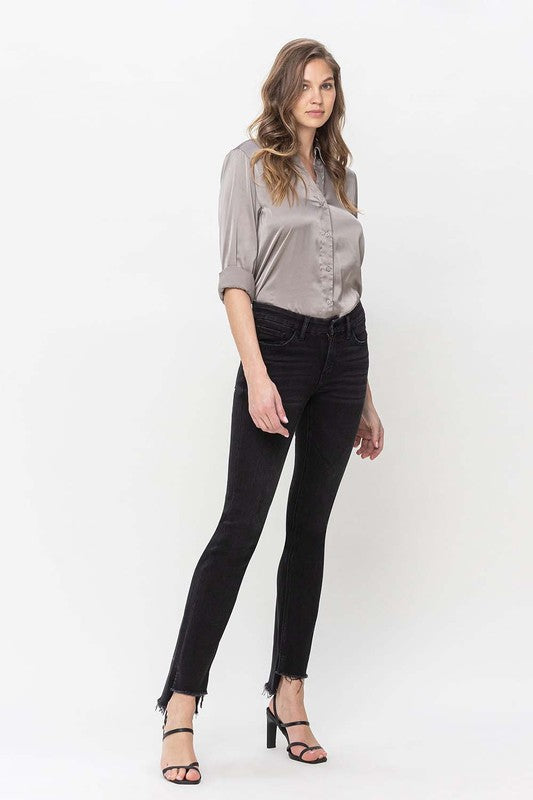 FLYING MONKEY Well Intentioned Mid Rise Step Hem with Slit Straight Jeans