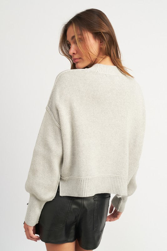 Emory Park Long Sleeves Mock Neck Oversized Cropped Sweater