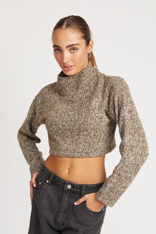 Emory Park Contrasted Turtle Neck Long Sleeves Cropped Sweater