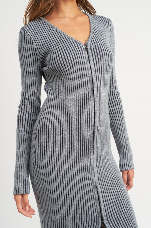 Emory Park V-Neck Midi Dress with Two Way Zipper