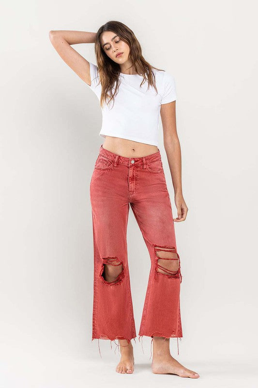 VERVET Bossa Nova 90's Vintage Distressed Knees Frayed Hem Cropped Flare Jeans