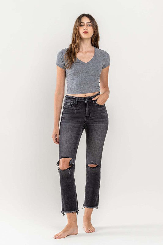 VERVET Astir Dream High Rise Stretch Distressed Crop Slim Straight Jeans
