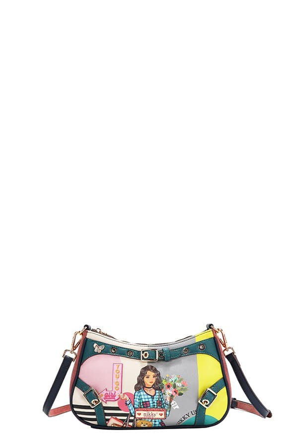 Nicole Lee USA Nikky Goes Shopping Crescent Shaped Zipper Closure Crossbody Bag