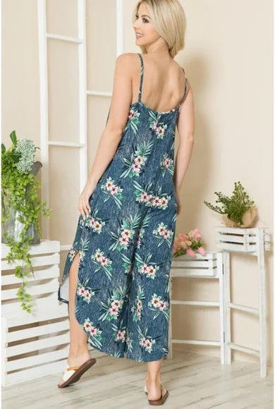ORANGE FARM Side Slits Floral Jumpsuit with Side Pockets Size XL