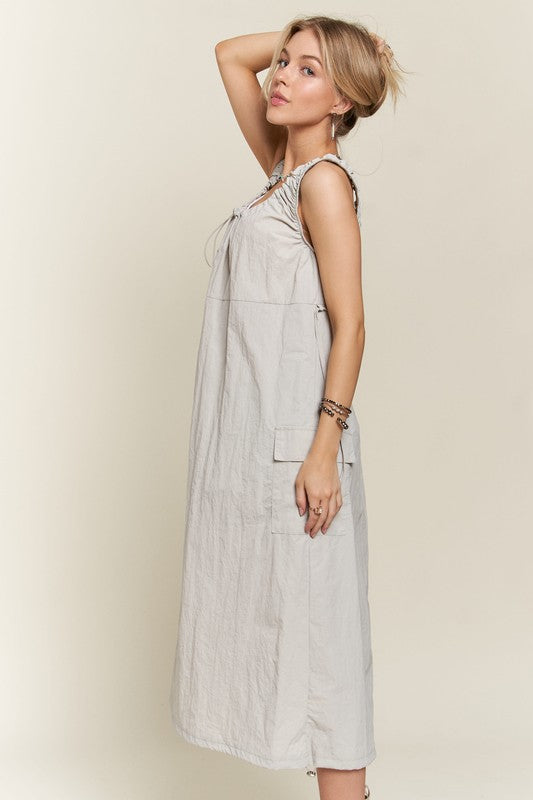 ADORA Drawstring Slit Back Cargo Dress | Lt Grey