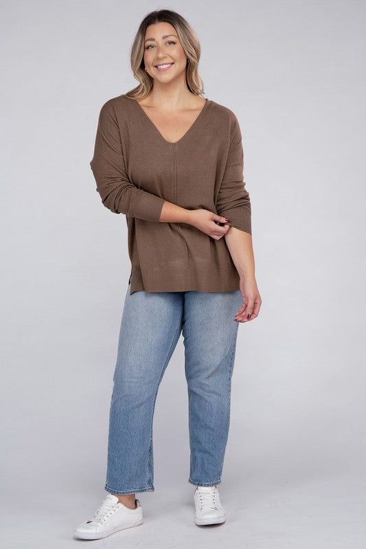 ZENANA Plus Garment Dyed Front Seam Oversized Sweater