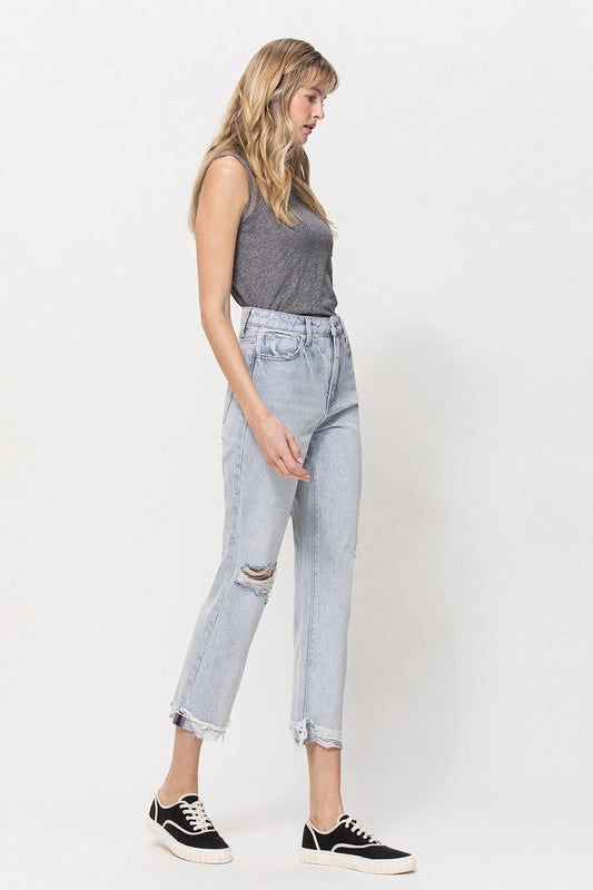 VERVET Minor Mishap Super High Rise Distressed Relaxed Cuffed Straight Jeans