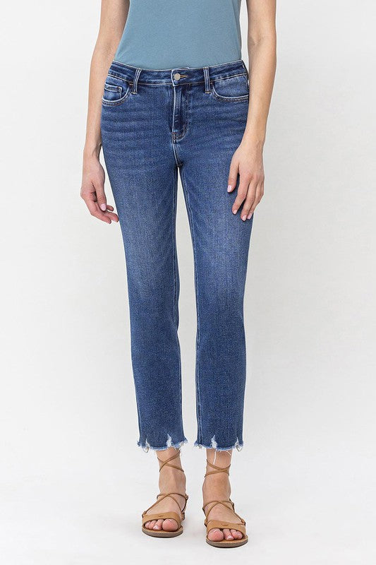 VERVET Glitz High Rise Frayed Hem Crop Slim Straight Jeans