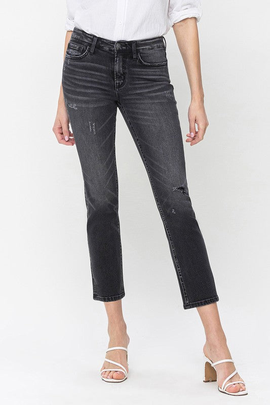 Flying Monkey Wholeheartedly Mid Rise Distressed Crop Slim Straight Jeans