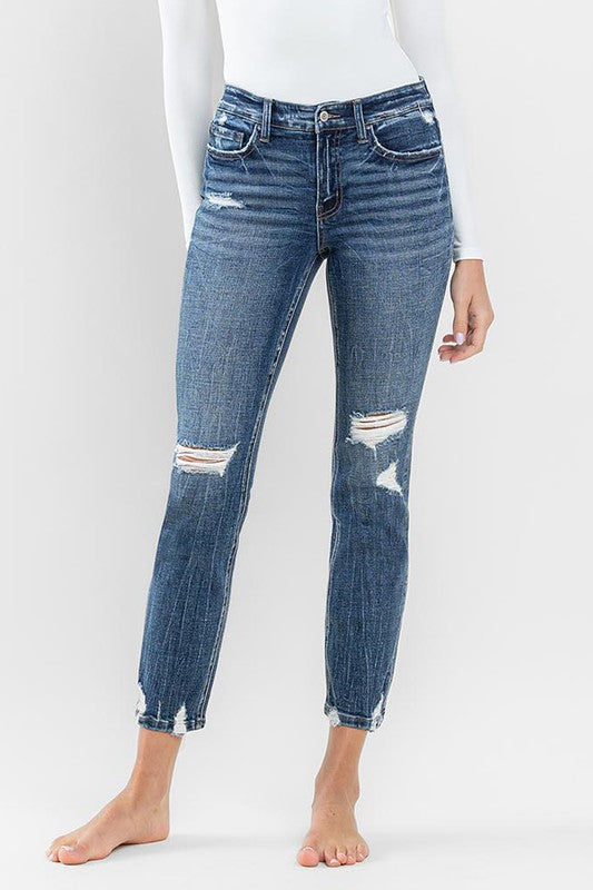 Flying Monkey Providence Mid Rise Distressed Crop Slim Straight Jeans