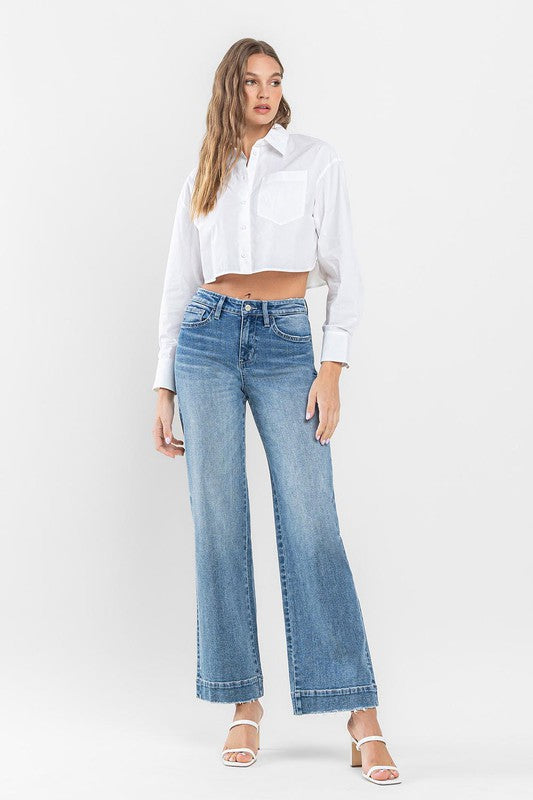 Flying Monkey Permissible High Rise Wide Leg Jeans with Trouser Hem Detail