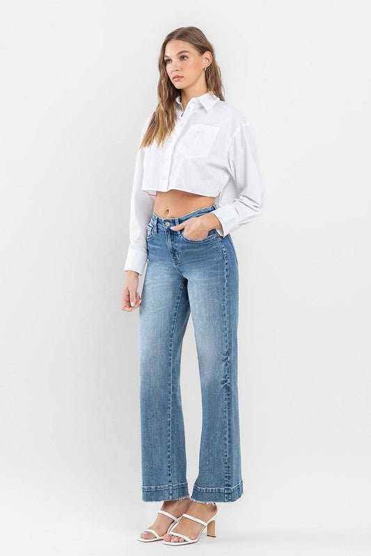 Flying Monkey Permissible High Rise Wide Leg Jeans with Trouser Hem Detail