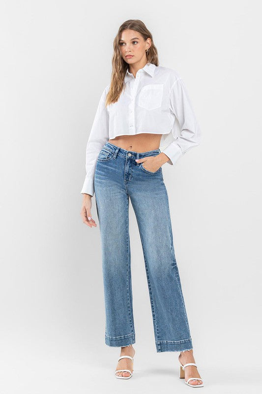 Flying Monkey Permissible High Rise Wide Leg Jeans with Trouser Hem Detail