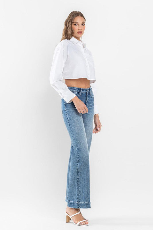 Flying Monkey Permissible High Rise Wide Leg Jeans with Trouser Hem Detail