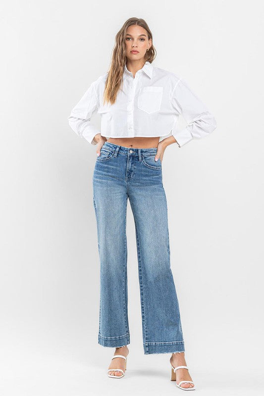 Flying Monkey Permissible High Rise Wide Leg Jeans with Trouser Hem Detail