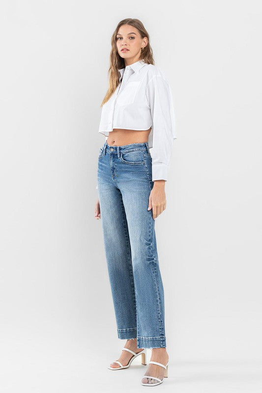 Flying Monkey Permissible High Rise Wide Leg Jeans with Trouser Hem Detail