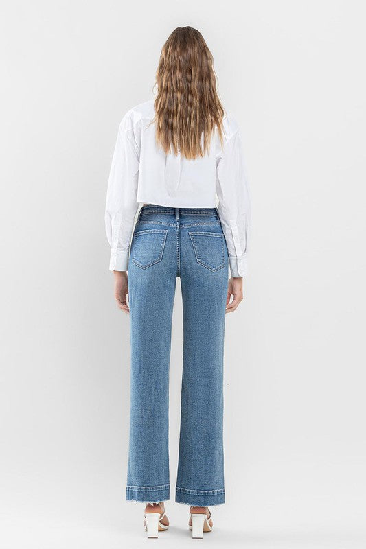 Flying Monkey Permissible High Rise Wide Leg Jeans with Trouser Hem Detail