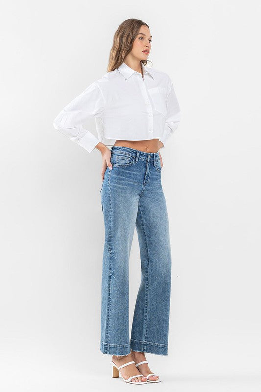 Flying Monkey Permissible High Rise Wide Leg Jeans with Trouser Hem Detail