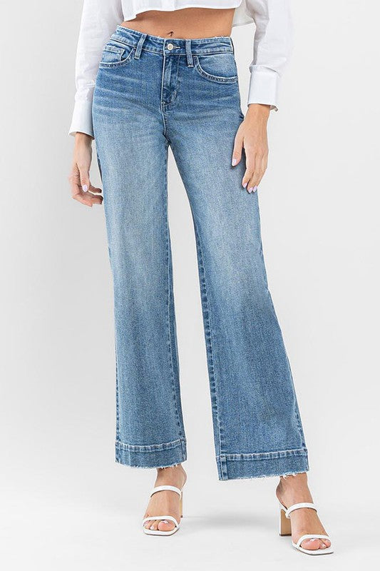 Flying Monkey Permissible High Rise Wide Leg Jeans with Trouser Hem Detail