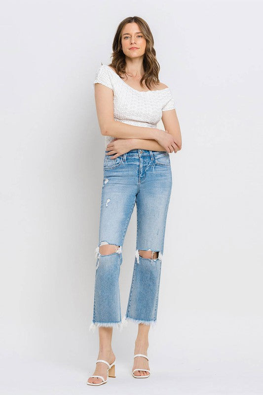 VERVET Torne River High Rise Distressed Frayed Hem Cropped Straight Jeans