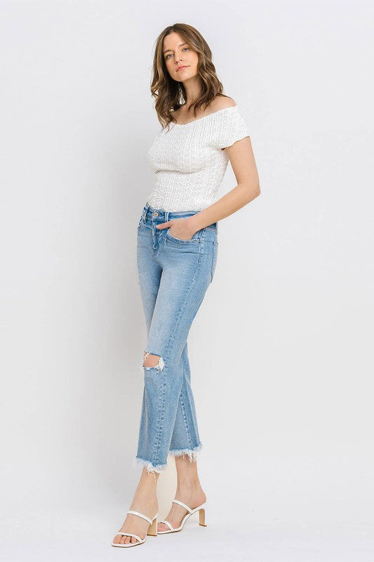 VERVET Torne River High Rise Distressed Frayed Hem Cropped Straight Jeans