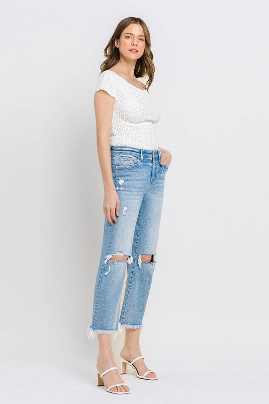 VERVET Torne River High Rise Distressed Frayed Hem Cropped Straight Jeans