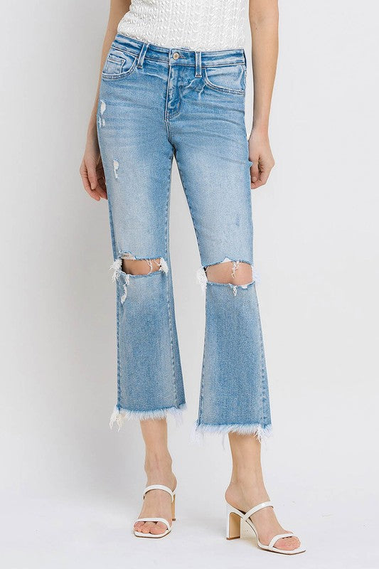 VERVET Torne River High Rise Distressed Frayed Hem Cropped Straight Jeans