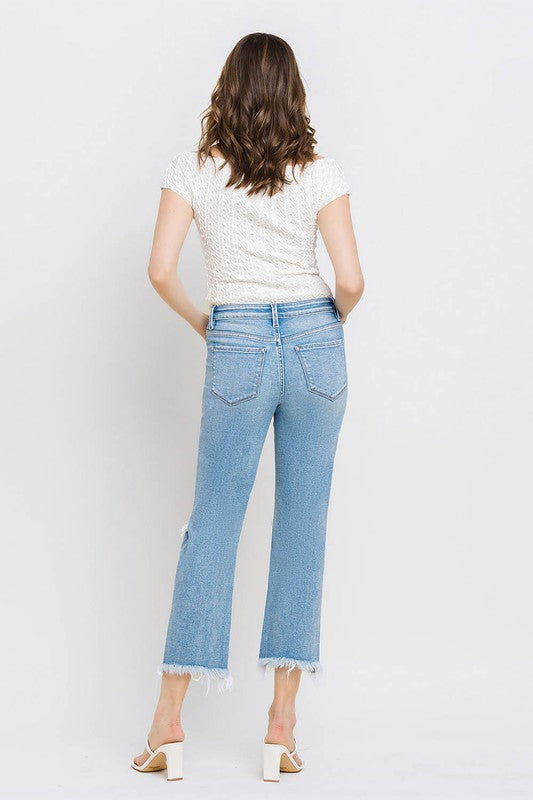 VERVET Torne River High Rise Distressed Frayed Hem Cropped Straight Jeans