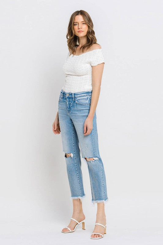 VERVET Torne River High Rise Distressed Frayed Hem Cropped Straight Jeans