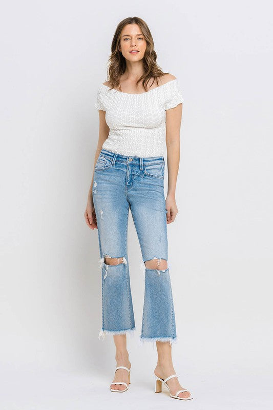 VERVET Torne River High Rise Distressed Frayed Hem Cropped Straight Jeans