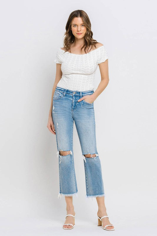 VERVET Torne River High Rise Distressed Frayed Hem Cropped Straight Jeans