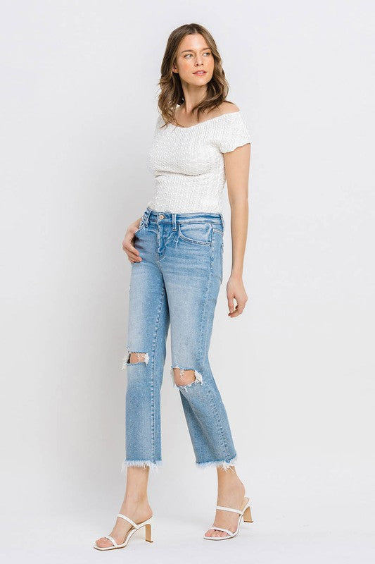 VERVET Torne River High Rise Distressed Frayed Hem Cropped Straight Jeans