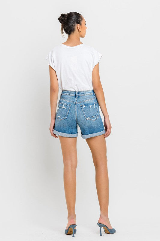 VERVET Exactly Like You High Rise Distressed Double Cuff Hem Denim Shorts