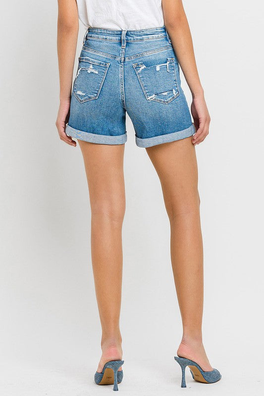 VERVET Exactly Like You High Rise Distressed Double Cuff Hem Denim Shorts