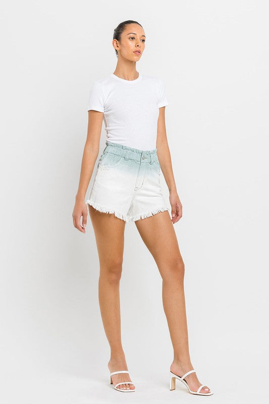 VERVET Ashfall Super High Rise Frayed Hem Paperbag Waistband Ombre Shorts