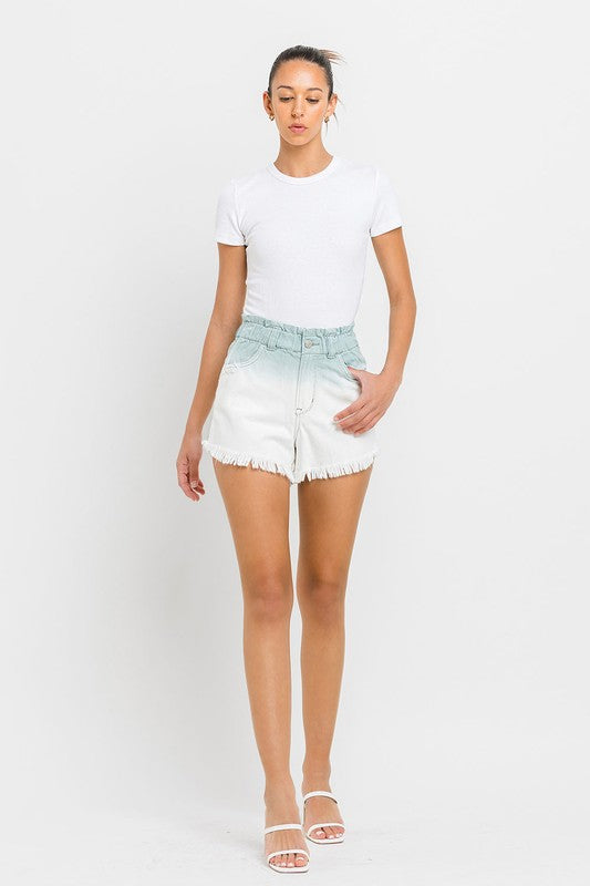 VERVET Ashfall Super High Rise Frayed Hem Paperbag Waistband Ombre Shorts