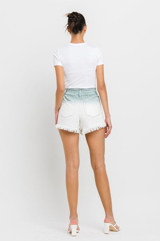 VERVET Ashfall Super High Rise Frayed Hem Paperbag Waistband Ombre Shorts