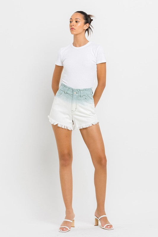 VERVET Ashfall Super High Rise Frayed Hem Paperbag Waistband Ombre Shorts