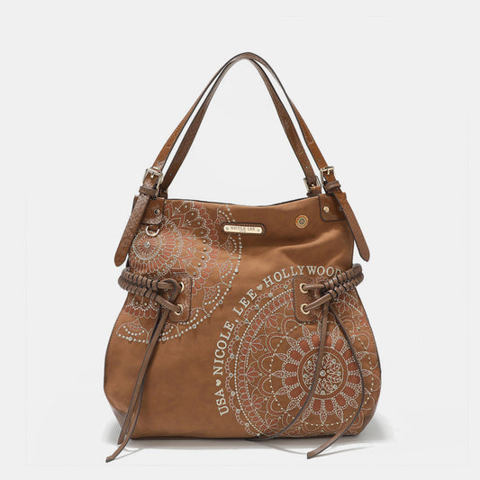 Nicole Lee Side Braided Tassel Inlaid Rhinestone Embroidery Hobo Bag